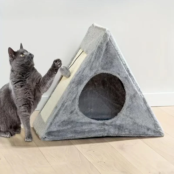 Pet bed suitable for cats under 15 pounds with plush toy ball cat scratching board - Image 2